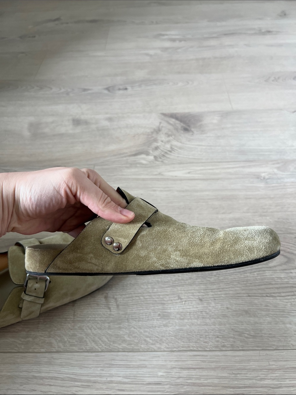 Isabel Marant Olive Green Suede Slip-On Clogs with Buckle - Picture 4 of 8